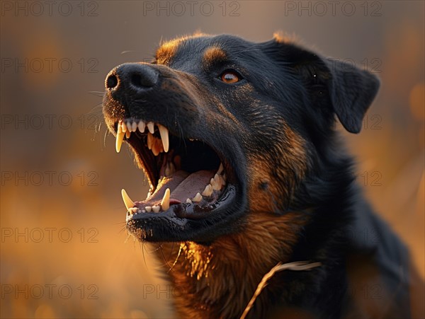 Very aggressive dog with bared teeth, AI generated