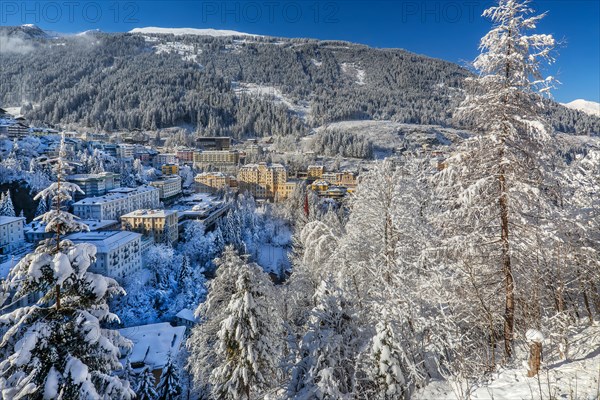 Snow-covered winter panorama of the village, Bad Gastein, Gastein Valley, Hohe Tauern National Park, Salzburg province, Austria, Europe