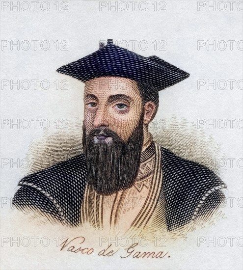 Vasco da Gama, 1st Count of Vidigueira ca. 1460, 1524, Portuguese explorer. From the book Crabb's Historical Dictionary, published in 1825, Historical, digitally restored reproduction from a 19th century original, Record date not stated