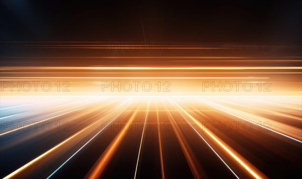 Abstract technology background with blue and red glowing lines and bokeh AI generated