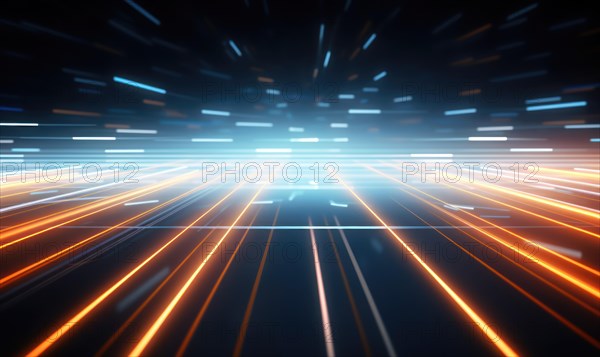 Abstract technology background with blue and red glowing lines and bokeh AI generated