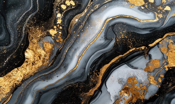 Marble abstract acrylic background. Marbling artwork texture. Agate ripple pattern. Gold powder AI generated