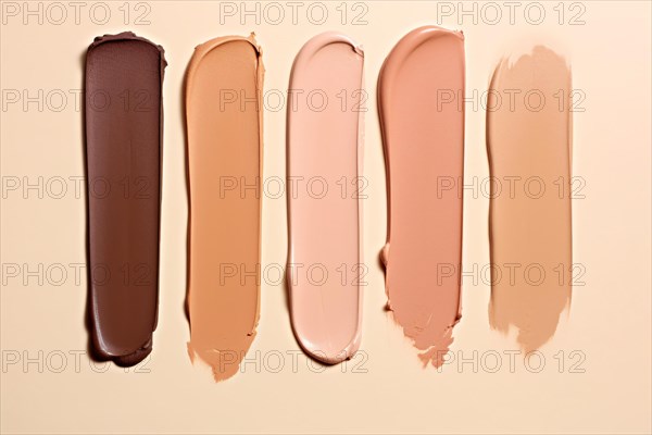 Makup foundation swatches with different light and dark colored skin tones. KI generiert, generiert AI generated