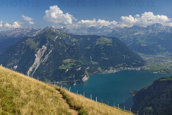 View from Niederbauen Kulm (1923m) to Bristenstock and Flueelen, Lake Lucerne, Canton Uri, Switzerland, Lake Lucerne, Uri, Switzerland, Europe