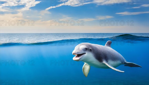 KI generated, animal, animals, mammal, mammals, biotope, habitat, one, individual, foraging, wildlife, beluga, beluga (Delphinapterus leucas) dolphin, dolphin, pilot whale, Arctic, skin bluish-white, cream-coloured, later white, carnivore, dolphin species, dolphin species