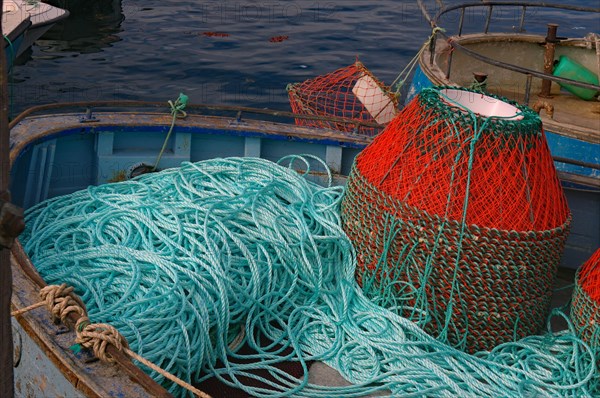 Fishing nets in a boat, Sisimuit, Greenland, Denmark, North America