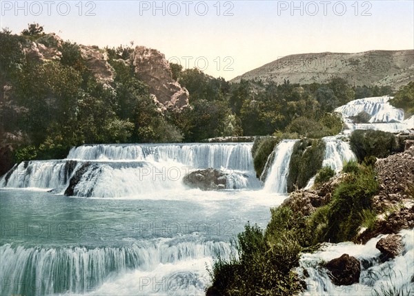 Sebenico, Sibenik, middle falls of the Kerka, Dalmatia, former Austro-Hungary, today Croatia, c. 1890, Historic, digitally restored reproduction from a 19th century original Sebenico, middle falls of the Kerka, Dalmatia, former Austro-Hungary, today Croatia, 1890, Historic, digitally restored reproduction from a 19th century original