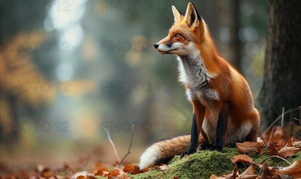 Red fox in the autumn forest. Beautiful wild animal in nature AI generated