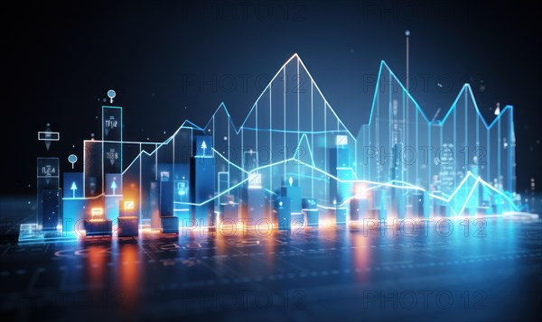 Abstract glowing business chart on dark background. Finance and trade concept AI generated