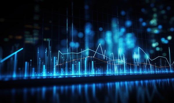 Abstract glowing business chart on dark background. Finance and trade concept AI generated