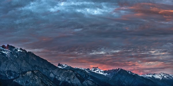 Mountain landscape in the sunset with cloudy sky, mountains, mountain, alpine, evening sky, cloud, weather, panorama, cloudy, nature, landscape, tourism, travel, mountain landscape, Swiss Alps, Valais, Switzerland, Europe