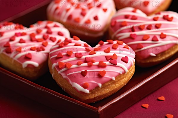 Heart shaped valentine pastries with sugar sprinkles. KI generiert, generiert AI generated