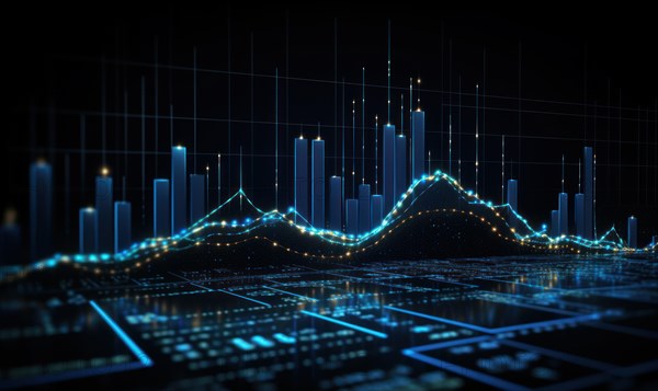 Financial stock market graph on technology abstract background. Finance and investment concept AI generated