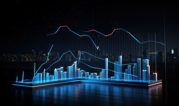 Stock market financial indicator on virtual screen. Investment and trading concept AI generated