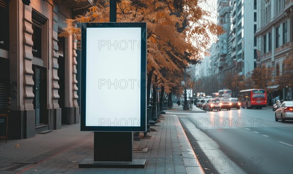 Blank street billboard on city street. Mock up AI generated