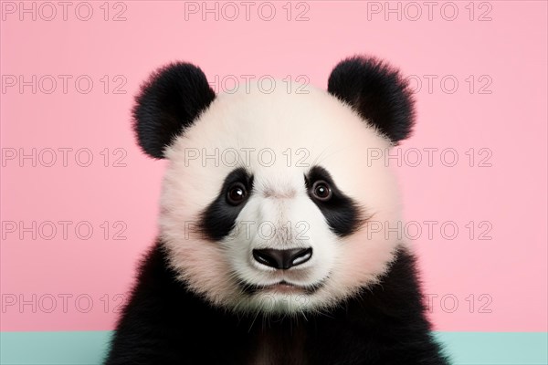 Portrait of Giant Panda bear on pink background. KI generiert, generiert AI generated