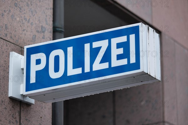 Police sign with blurred background, Duesseldorf, Germany, Europe