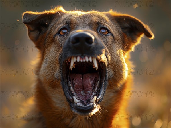 Very aggressive dog with bared teeth, AI generated