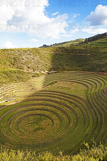 Terraces in the Inca complex Moray in Valle Sagrado, Maras, Cusco region, Peru, South America
