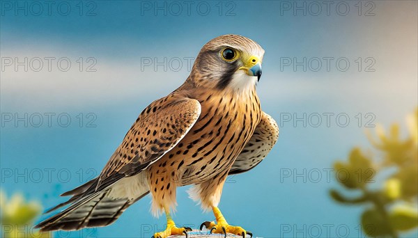 KI generated, animal, animals, bird, birds, biotope, habitat, a, individual, perches, branch, common kestrel (Falco tinnunculus)
