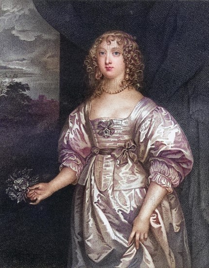 Elizabeth Cecil Countess of Devonshire, c. 1619-1689, woman of William Cavendish, 3rd Earl of Devonshire. From the book Lodge's British Portraits published in London 1823, Historical, digitally restored reproduction from a 19th century original, Record date not stated