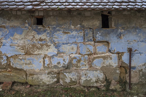 Old stone wall of a pigsty, Bavaria, Germany, Europe