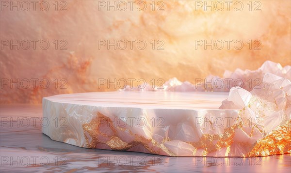 Abstract background with marble podium and rose quartz, minimal scene for product display AI generated