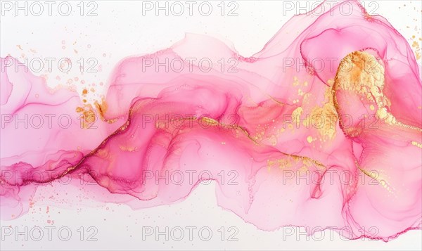 Pink and gold abstract texture background. Marbling artwork texture. Pink quartz ripple pattern. Gold powder AI generated