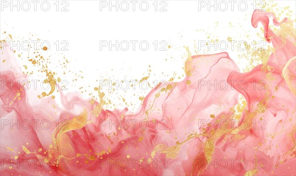 Pink and gold abstract texture background. Marbling artwork texture. Pink quartz ripple pattern. Gold powder AI generated