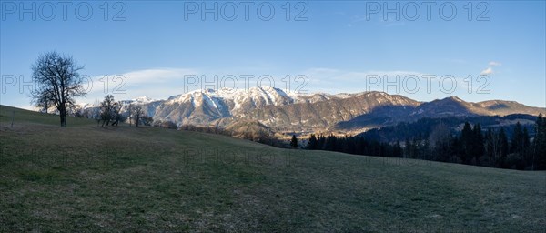 Snow-covered Alpine peaks, Sengsengebirge, panoramic shot, Spital am Pyhrn, Totes Gebirge, Pyhrn-tidal creek region, Pyhrn-Eisenwurzen, Traunviertel, Upper Austria, Austria, Europe