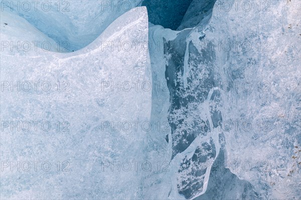 Ice structure in a glacier cave, winter, Morteratsch Glacier, Pontresina, Engadin, Grisons, Switzerland, Europe