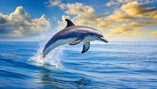 Ai generated, animal, animals, mammal, mammals, biotope, habitat, one, individual, foraging, wildlife, dolphin, elfine, dolphin, dolphins (Delphinidae) (Delphinus delphis), sideways