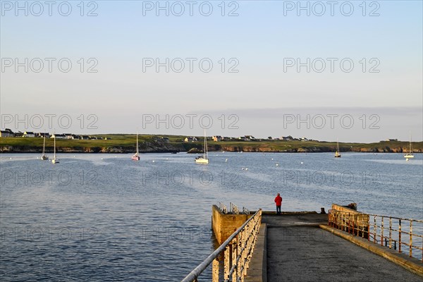 Coast with jetty in Lampaul, Ouessant Island, Finistere, Bretage, France, Europe