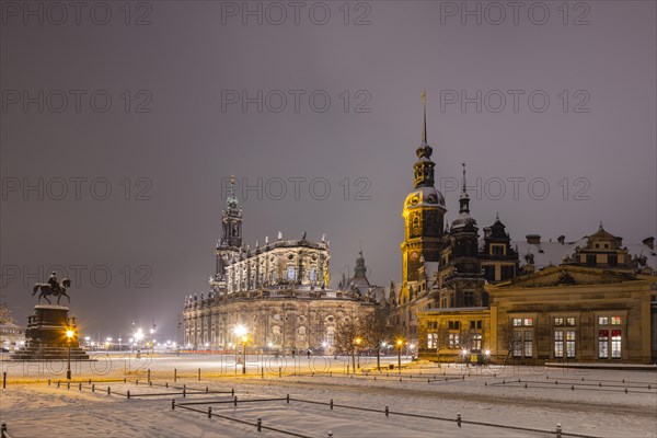 Dresden's Old Town with its historic buildings. Theatre Square with Court Church, Royal Palace and Schinkelwache, Dresden, Saxony, Germany, Europe