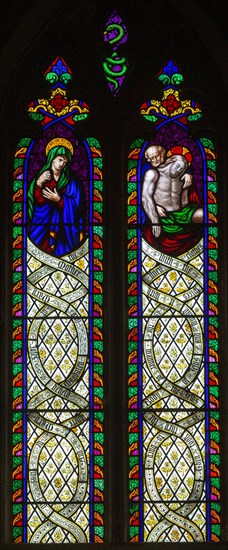 Stained glass window in church of Saint Margaret of Antioch, Leigh Delamere, Wiltshire, England, UK by Wilmshurst 1846 Deposition