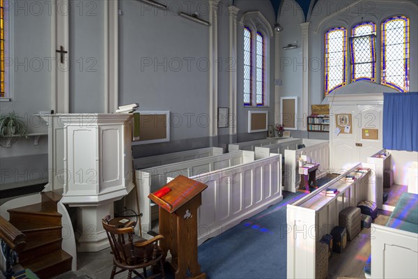 Inside chapel of historic almshouses Somerset hospital, Froxfield, Wiltshire, England, UK