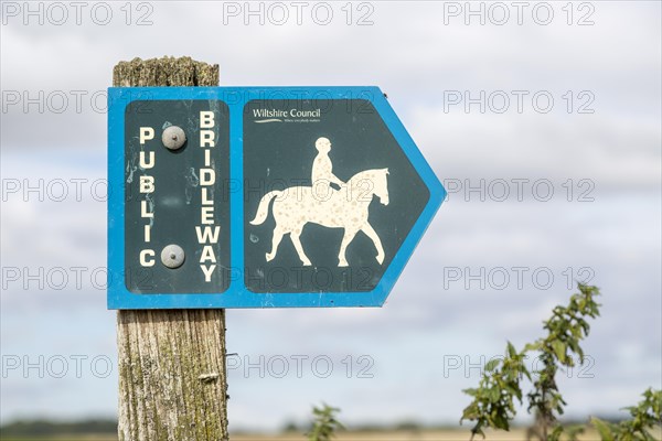 Public bridleway signpost in countryside near Chisbury, Wiltshire, England, UK close up