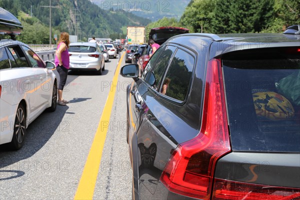 Traffic jam in front of the Gotthard tunnel due to an accident in the tunnel (Switzerland, 06/07/2020)