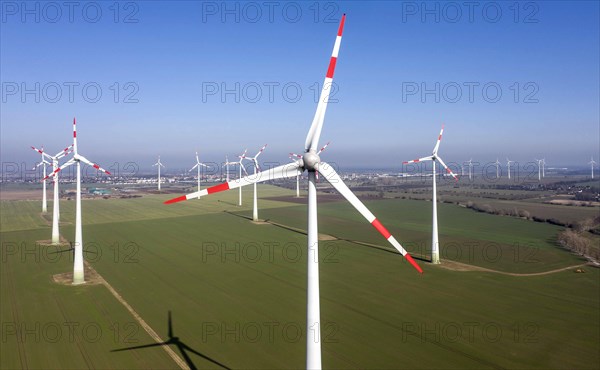 Windmills in a wind farm, Nauen, 03/03/2021