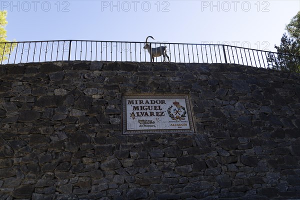 Goat sculpture at Mirador Miguel Alvarez, Area Recreativa El Alcazar, Alcaucin, Axarquia, Andalusia, Spain, Europe