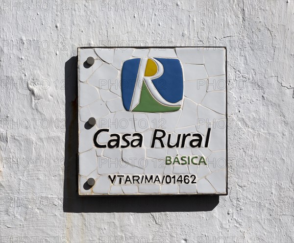 Ceramic sign for Casa Rural Basica tourist accommodation, Frigiliana, Axarquia, Andalusia, Spain, Europe