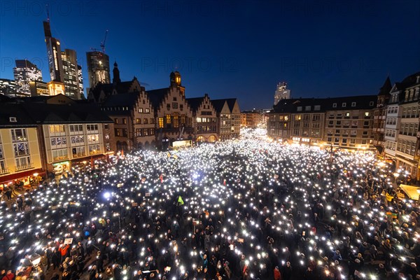 Around 20, 000 people gathered on the Roemerberg in Frankfurt am Main on 5 February 2024 to demonstrate for democracy under the motto Frankfurt stands up for democracy, Roemerberg, Frankfurt am Main, Hesse, Germany, Europe