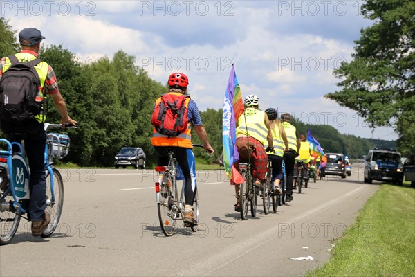 Ramstein 2021 peace camp bicycle demonstration: A bicycle demonstration took place on Saturday under the motto Stop Ramstein Air Base, organised as a rally from the starting points in Kaiserslautern, Kusel, Pirmasens and Homburg
