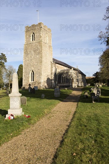 Village parish church and graveyard, Saint John the Baptist, Badingham, Suffolk, England, UK