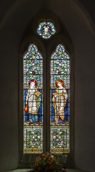 Stained glass window Kington St Michael church, Wiltshire, England, UK, Mary and Martha 1891 by Powell and Sons