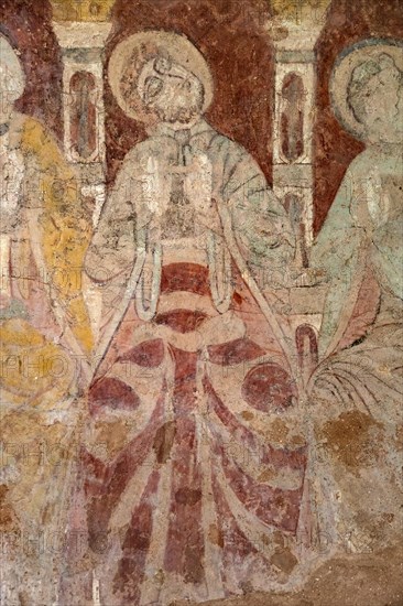 Medieval frescoes church of Saint Mary, Kempley, Gloucestershire, England, UK, apostles on chancel wall