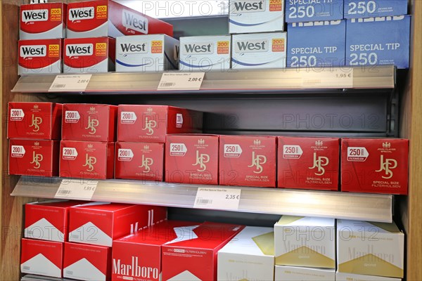Cigarettes and tobacco products in a shop