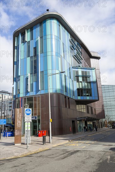 Modern architecture central library building in city centre of Cardiff, South Wales, UK