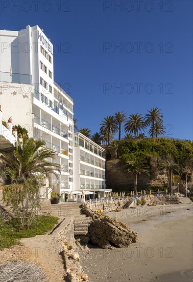 Hotel Balcon de Europa, Playa el Salon sandy beach, Nerja, Andalusia, Spain, Europe