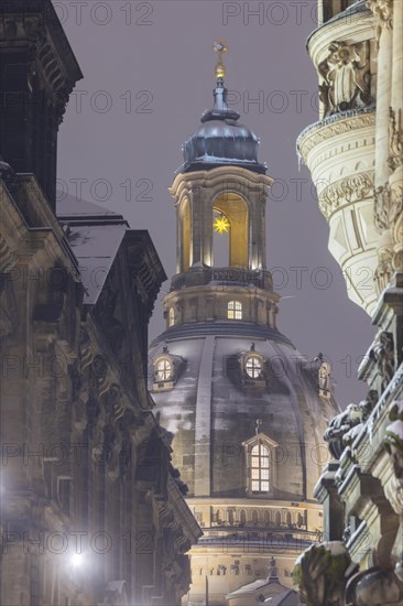 Dresden's Old Town with its historic buildings. Augustusstrasse Passage between Georgentor and Staendehaus to the Church of Our Lady, Dresden, Saxony, Germany, Europe